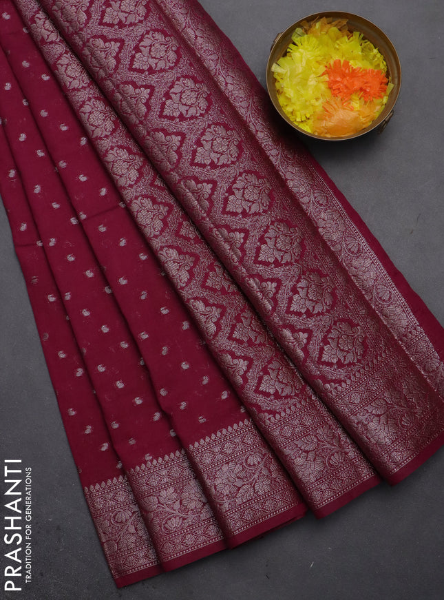 Semi chiniya saree wine shade with woven buttas and woven border