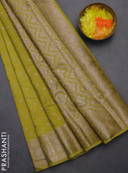 Semi chiniya saree lime green with woven buttas and woven border