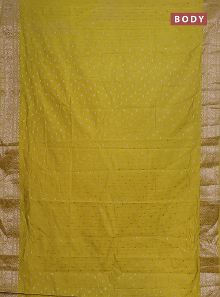 Semi chiniya saree lime green with woven buttas and woven border