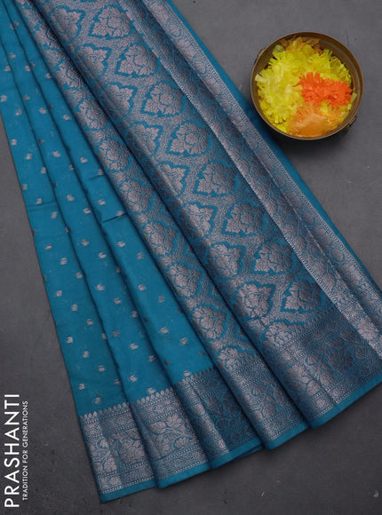 Semi chiniya saree cs blue with woven buttas and woven border