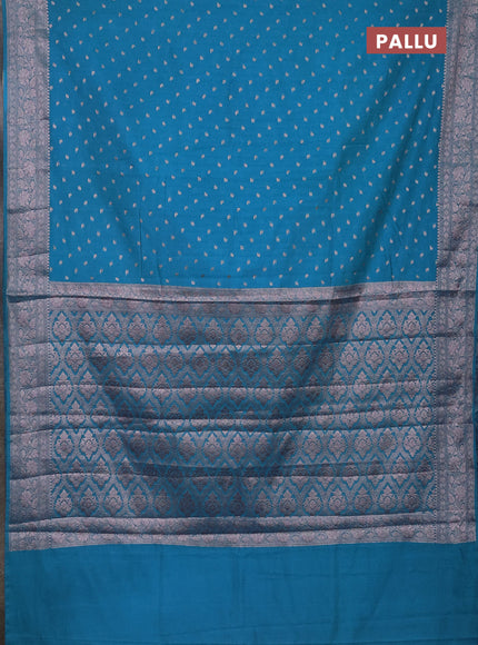 Semi chiniya saree cs blue with woven buttas and woven border