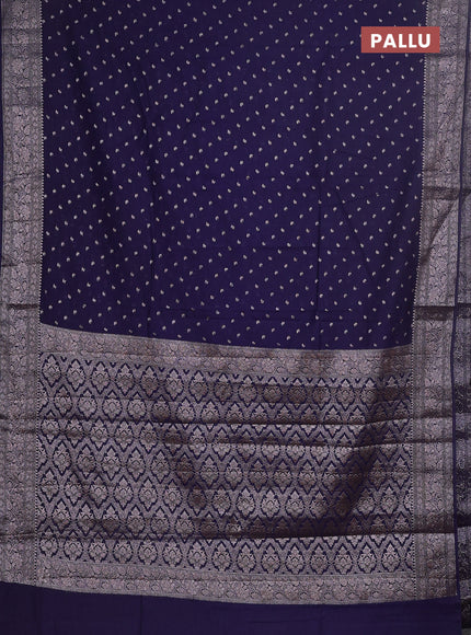 Semi chiniya saree navy blue with woven buttas and woven border