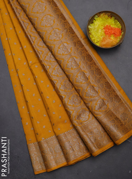 Semi chiniya saree mango yellow with woven buttas and woven border