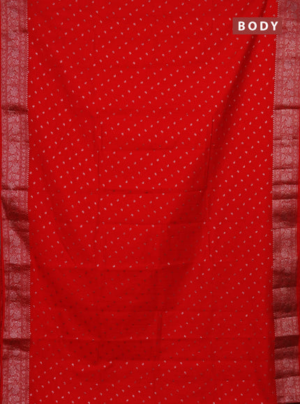 Semi chiniya saree red with woven buttas and woven border