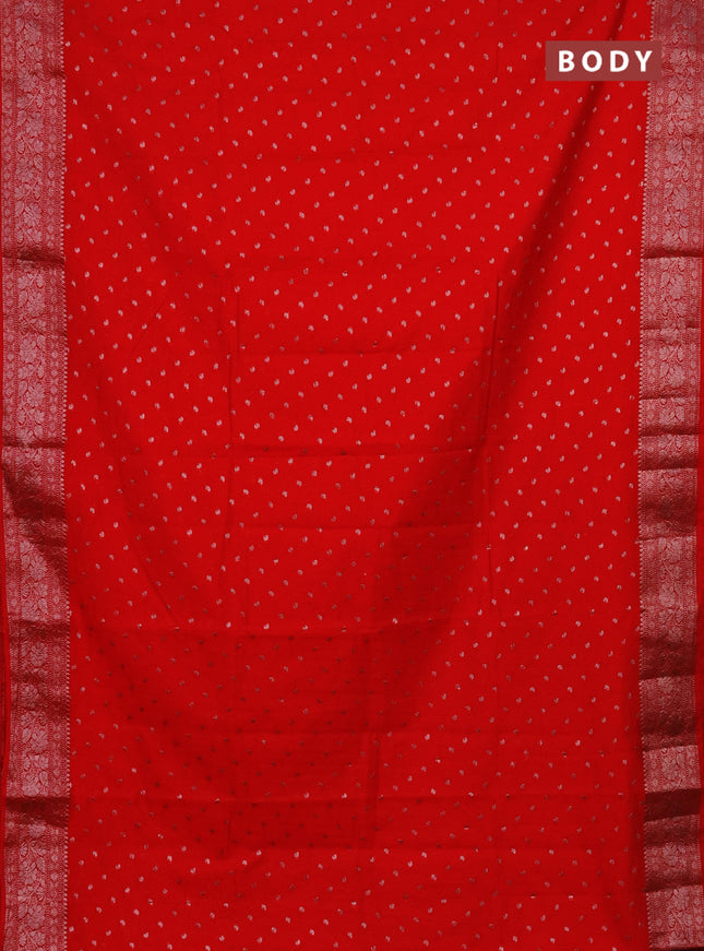 Semi chiniya saree red with woven buttas and woven border