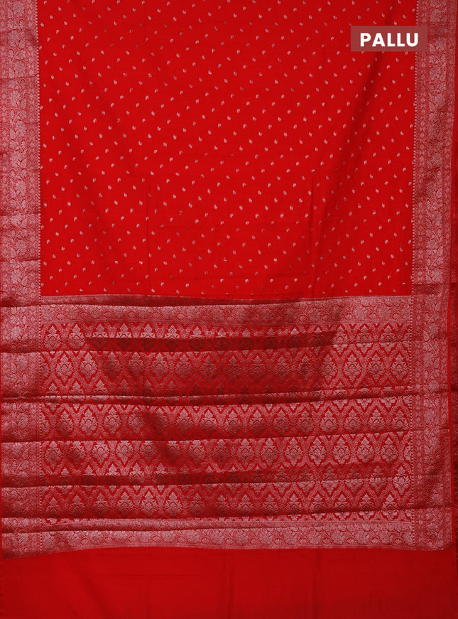 Semi chiniya saree red with woven buttas and woven border