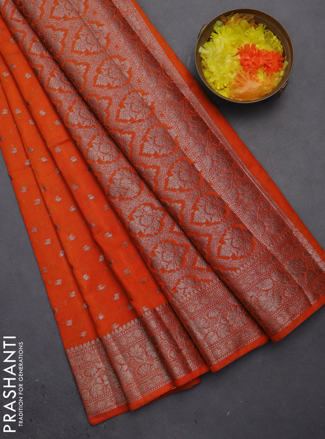 Semi chiniya saree orange with woven buttas and woven border