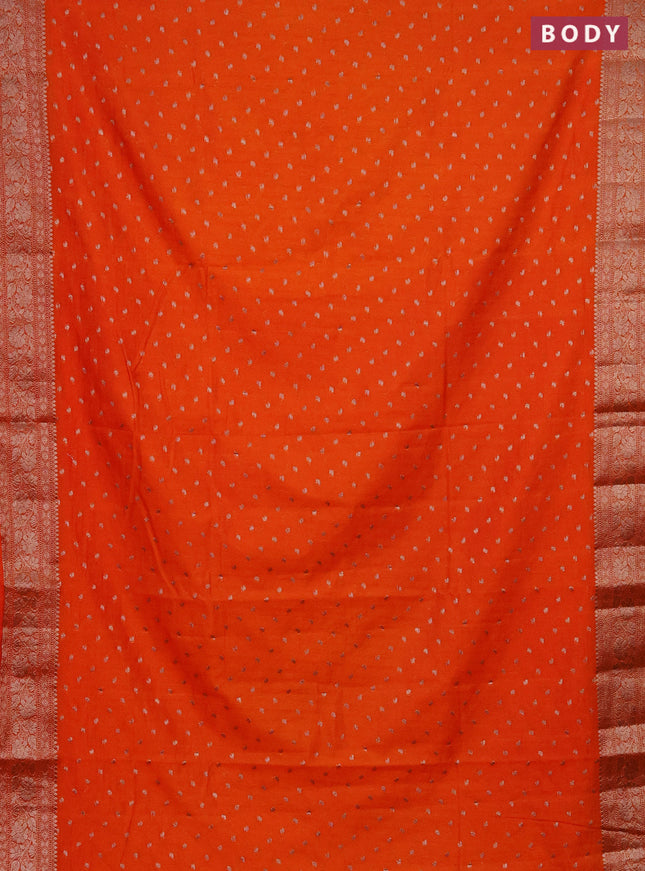Semi chiniya saree orange with woven buttas and woven border