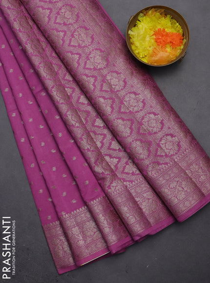 Semi chiniya saree mauve pink with woven buttas and woven border