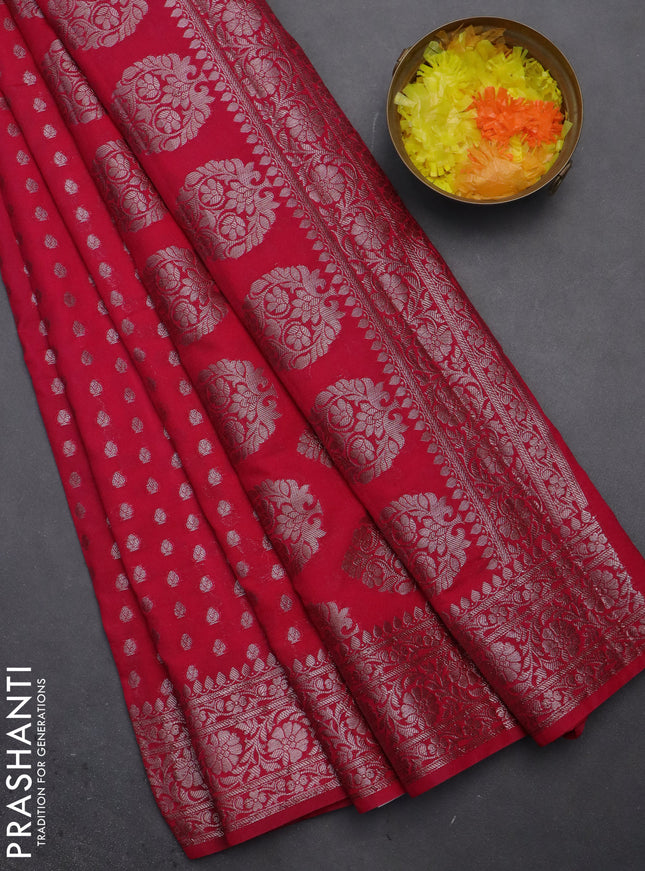 Semi chiniya saree pink with woven buttas and woven border