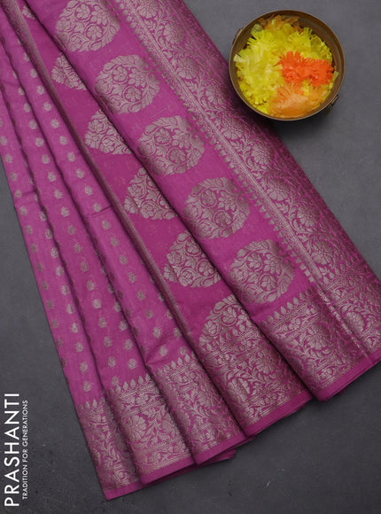 Semi chiniya saree mauve pink with woven buttas and woven border
