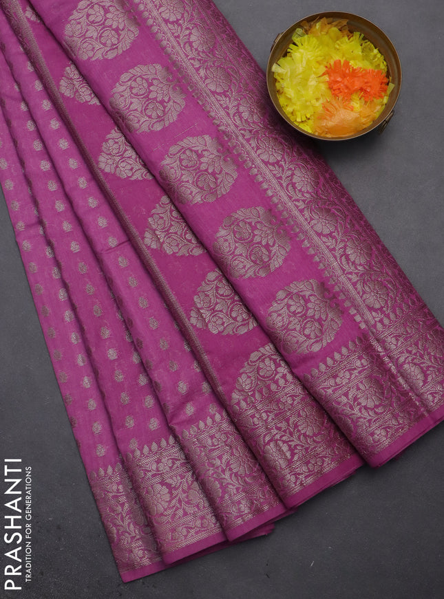Semi chiniya saree mauve pink with woven buttas and woven border