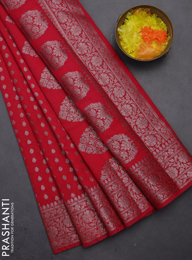 Semi chiniya saree pink with woven buttas and woven border