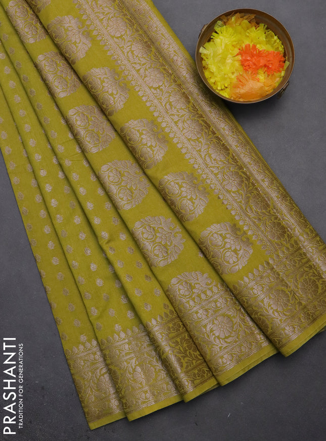 Semi chiniya saree light green with woven buttas and woven border