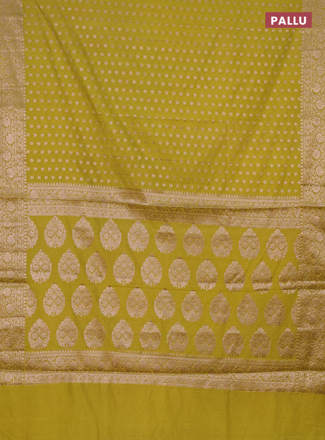 Semi chiniya saree light green with woven buttas and woven border