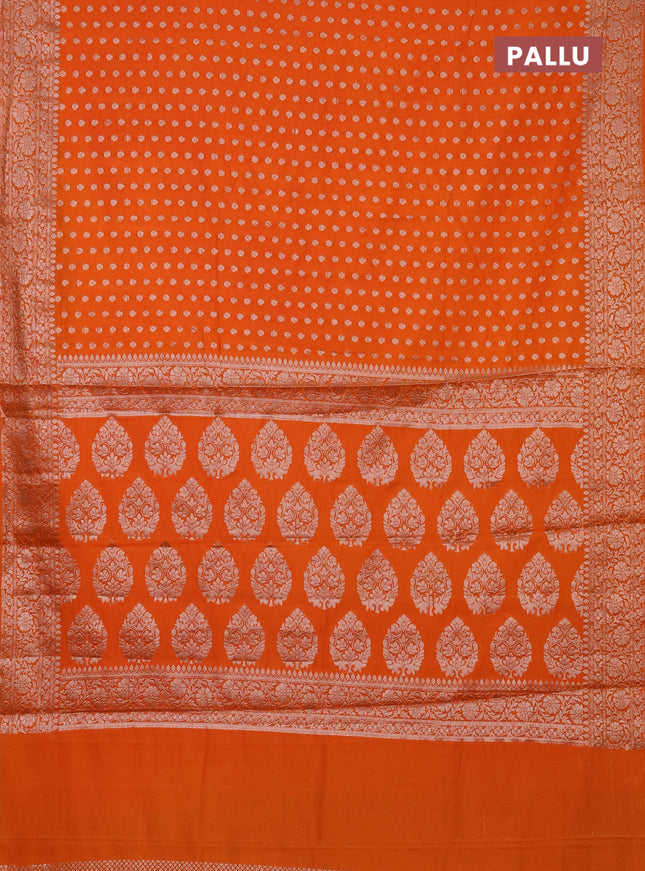 Semi chiniya saree orange with woven buttas and woven border