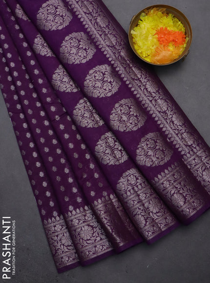 Semi chiniya saree deep violet with woven buttas and woven border