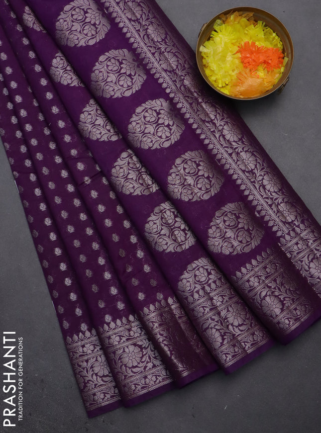 Semi chiniya saree deep violet with woven buttas and woven border