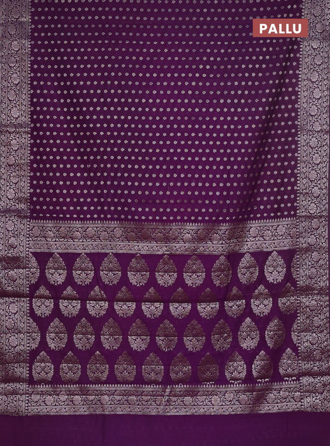 Semi chiniya saree deep violet with woven buttas and woven border