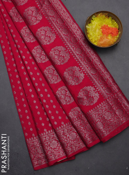 Semi chiniya saree red with woven buttas and woven border