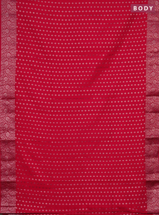 Semi chiniya saree red with woven buttas and woven border