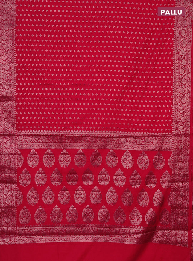 Semi chiniya saree red with woven buttas and woven border