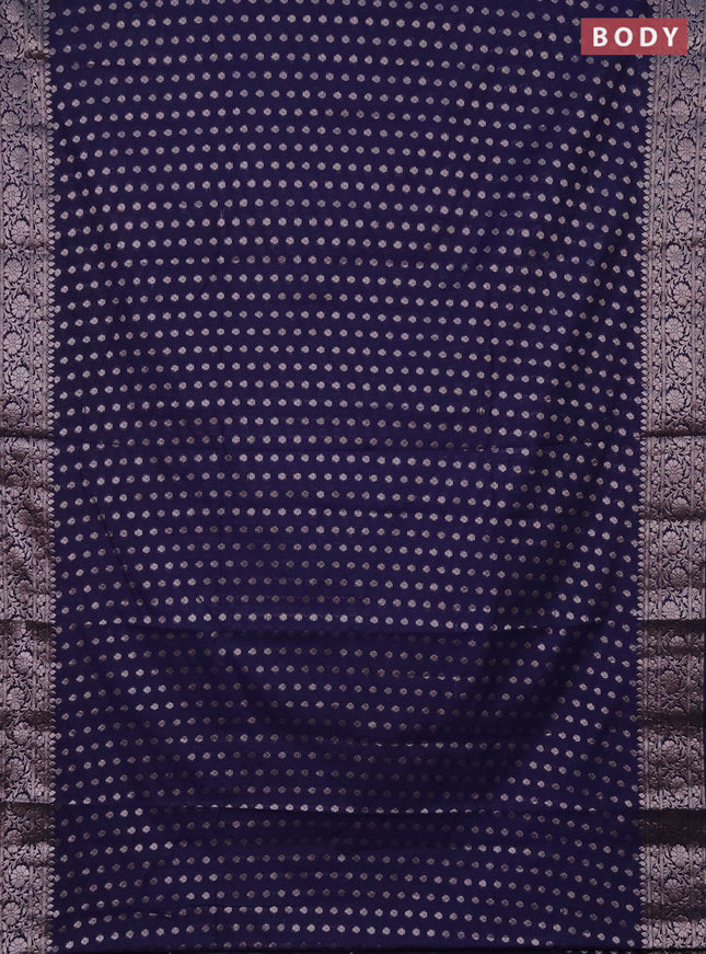 Semi chiniya saree navy blue with woven buttas and woven border