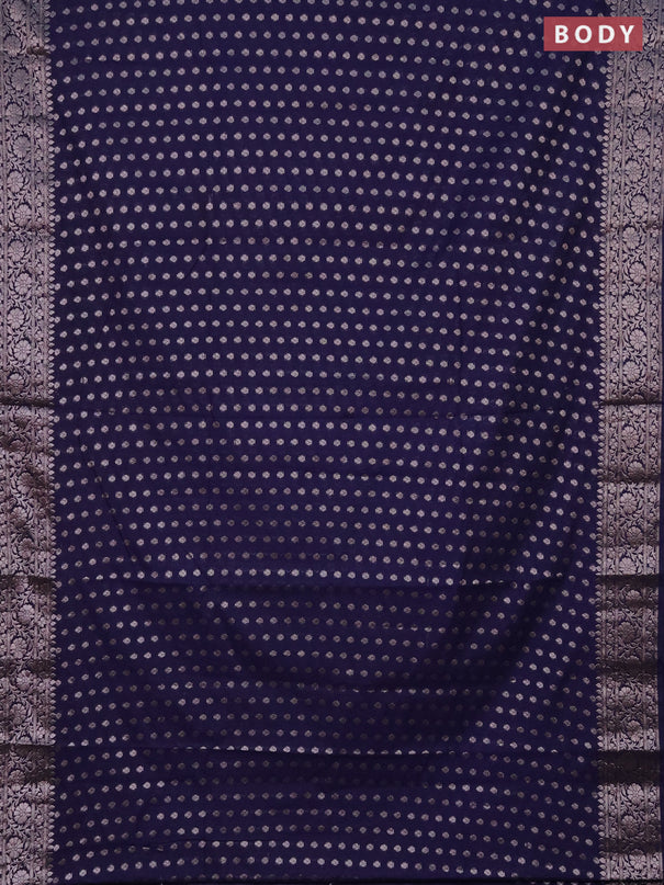 Semi chiniya saree navy blue with woven buttas and woven border