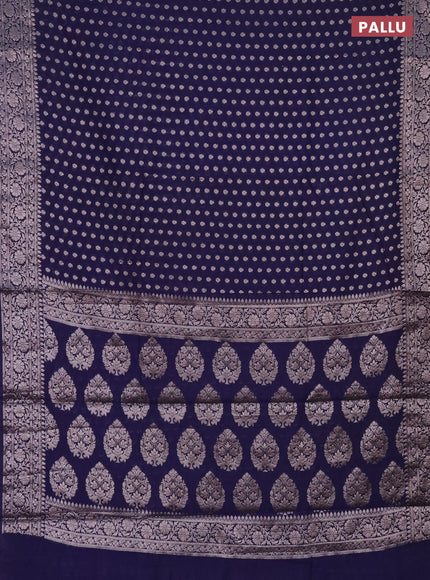 Semi chiniya saree navy blue with woven buttas and woven border