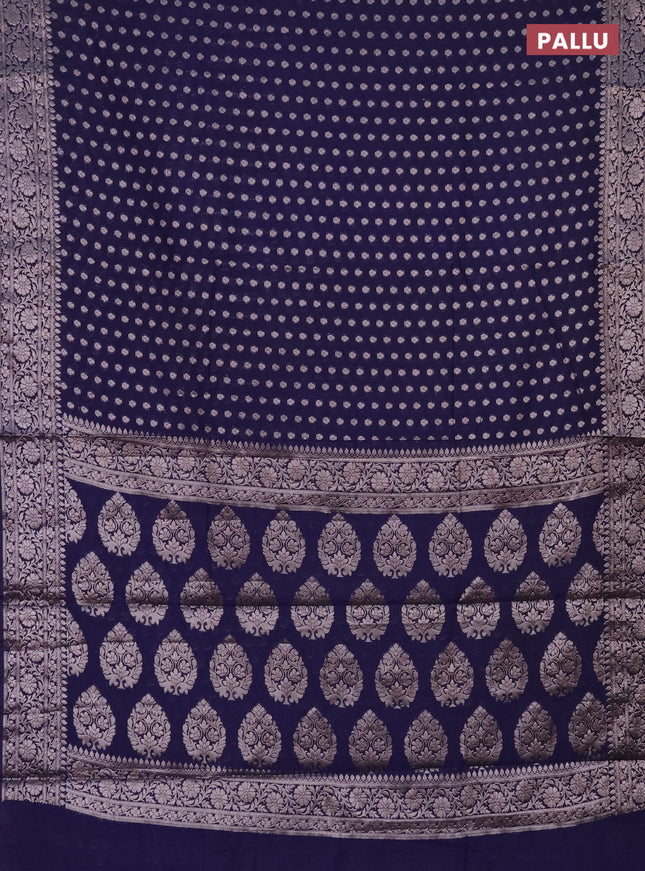 Semi chiniya saree navy blue with woven buttas and woven border