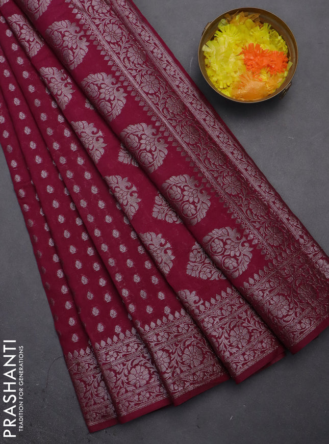 Semi chiniya saree wine shade with woven buttas and woven border