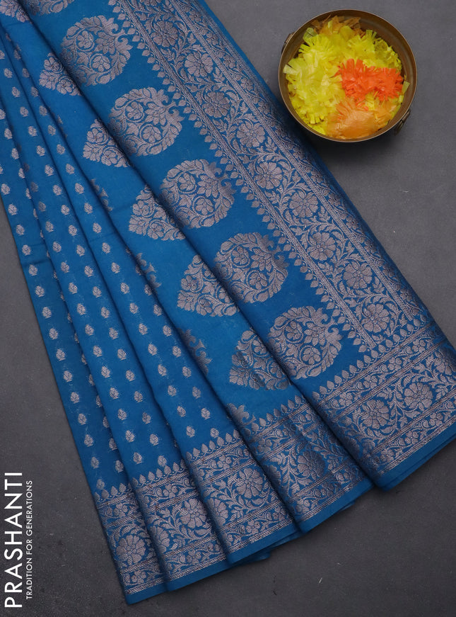 Semi chiniya saree cs blue with woven buttas and woven border
