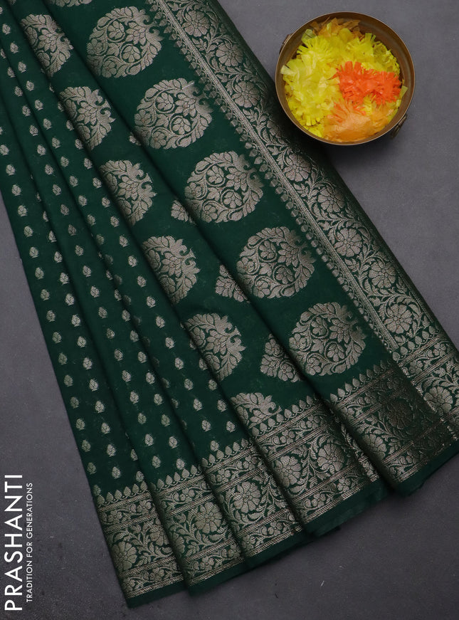 Semi chiniya saree green with woven buttas and woven border