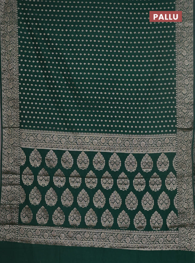 Semi chiniya saree green with woven buttas and woven border