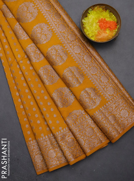 Semi chiniya saree mango yellow with woven buttas and woven border