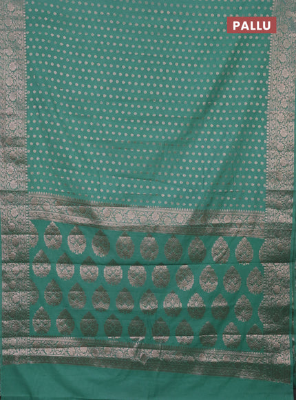 Semi chiniya saree teal shade with woven buttas and woven border