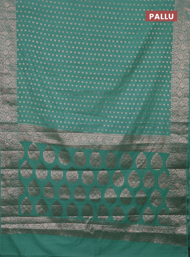 Semi chiniya saree teal shade with woven buttas and woven border