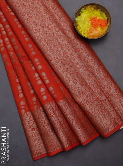 Semi chiniya saree orange with woven buttas and woven border