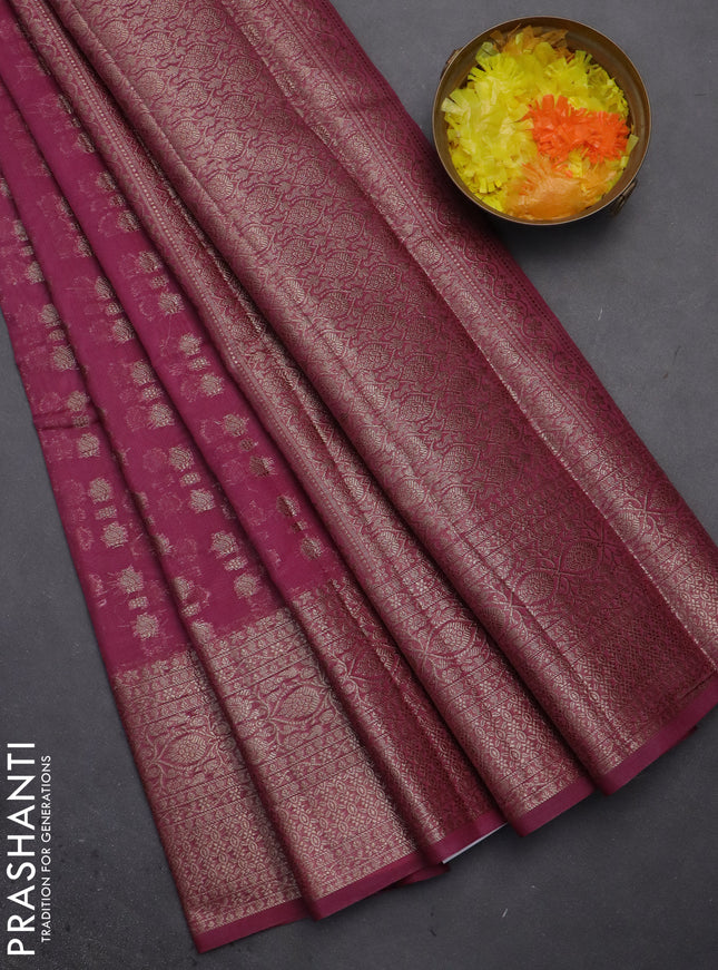 Semi chiniya saree mauve pink with woven buttas and woven border