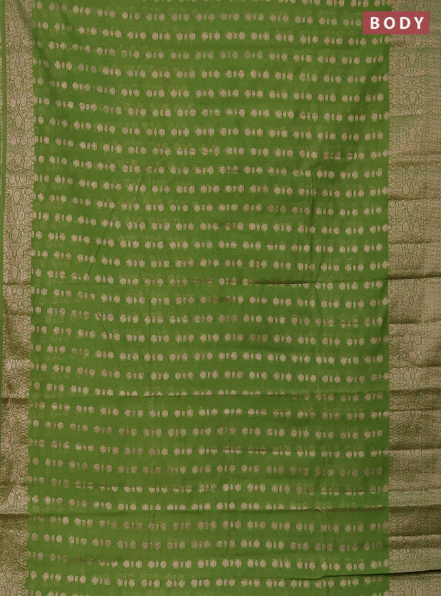 Semi chiniya saree green with woven buttas and woven border