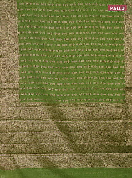 Semi chiniya saree green with woven buttas and woven border