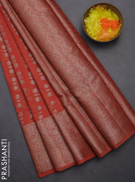 Semi chiniya saree orange with woven buttas and woven border