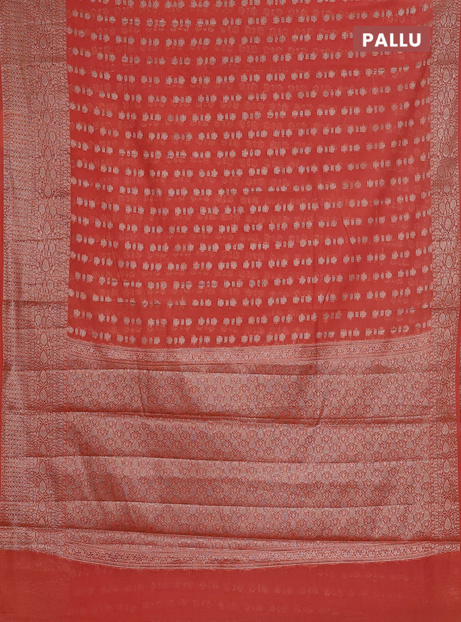 Semi chiniya saree orange with woven buttas and woven border