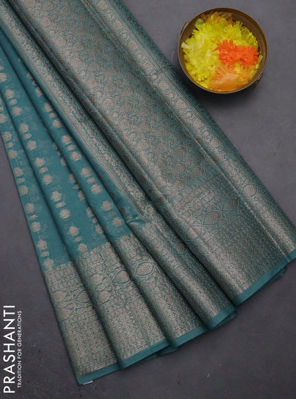 Semi chiniya saree teal shade with woven buttas and woven border