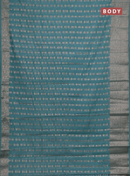 Semi chiniya saree teal shade with woven buttas and woven border