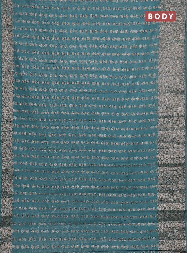 Semi chiniya saree teal shade with woven buttas and woven border