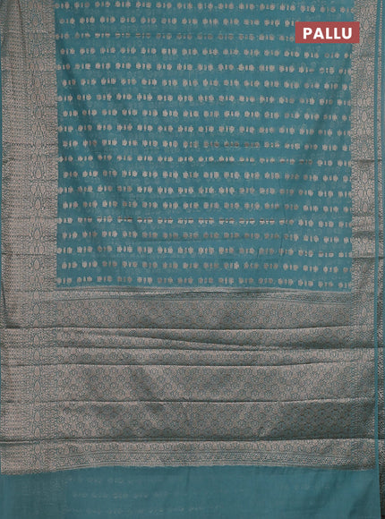 Semi chiniya saree teal shade with woven buttas and woven border