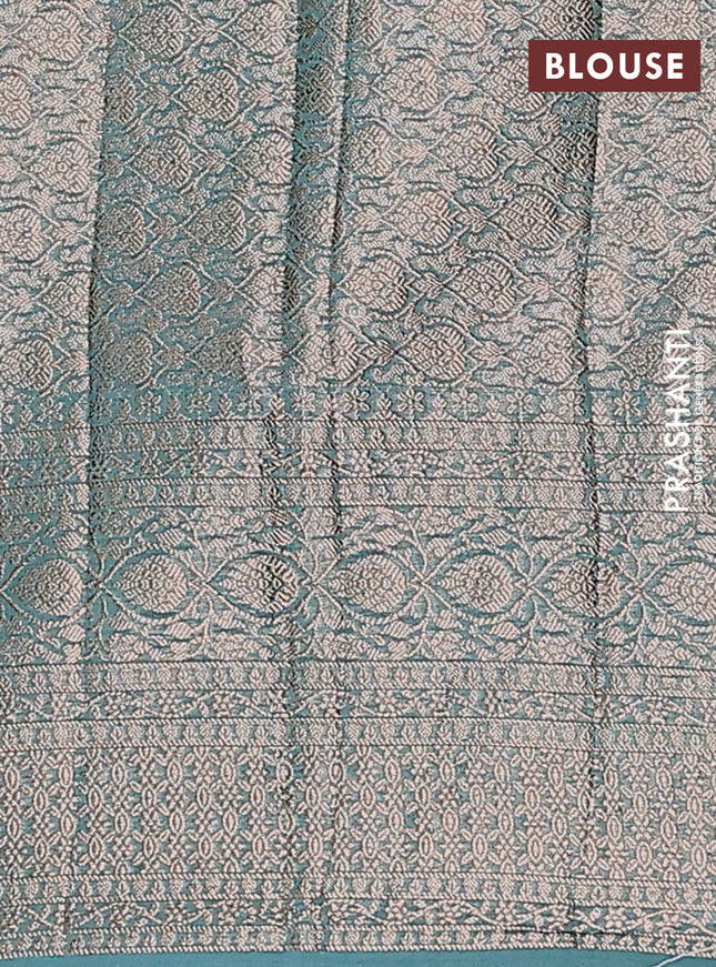 Semi chiniya saree teal shade with woven buttas and woven border