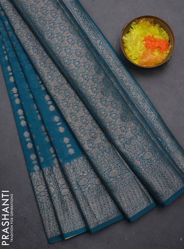 Semi chiniya saree cs blue with woven buttas and woven border