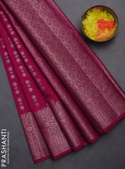 Semi chiniya saree pink with woven buttas and woven border
